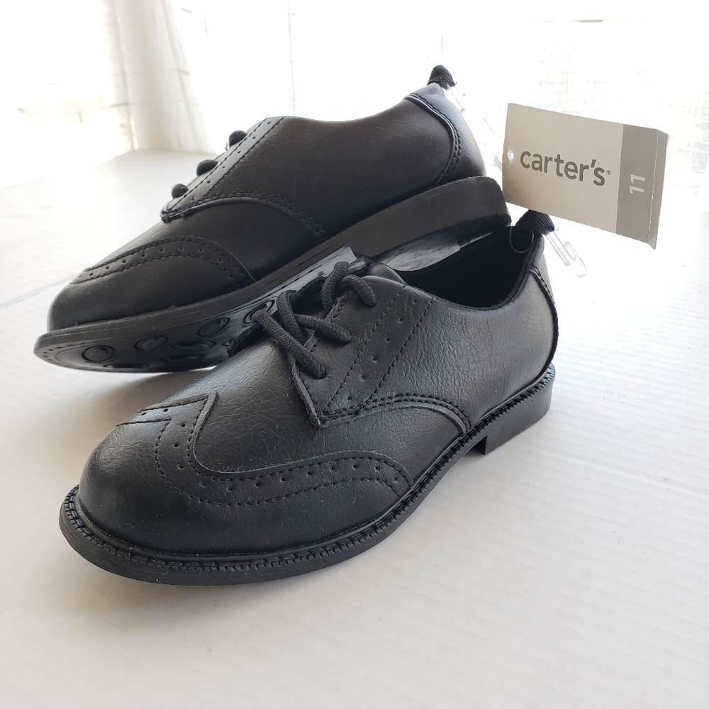 NWT Carters Toddler Black Dress Shoes Little Boys 11c Wedding Formal MSRP $38